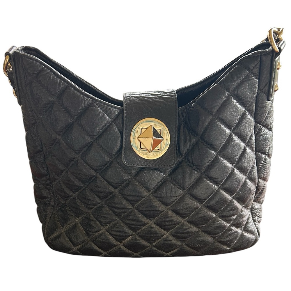 Quilted, black Kate Spade shoulder bag.